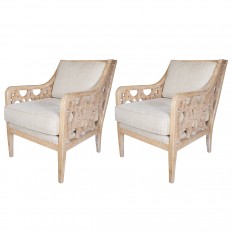 Pair of lattice style wooden armchairs